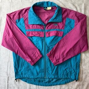 90s Vintage North Face Men’s Medium Color Block Windbreaker Jacket Teal Magenta